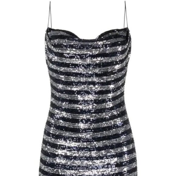 Balmain Sequined Striped Mini Dress | Navy /Silver | NWT | Size EU 42 (US 10-12) - Picture 2 of 7